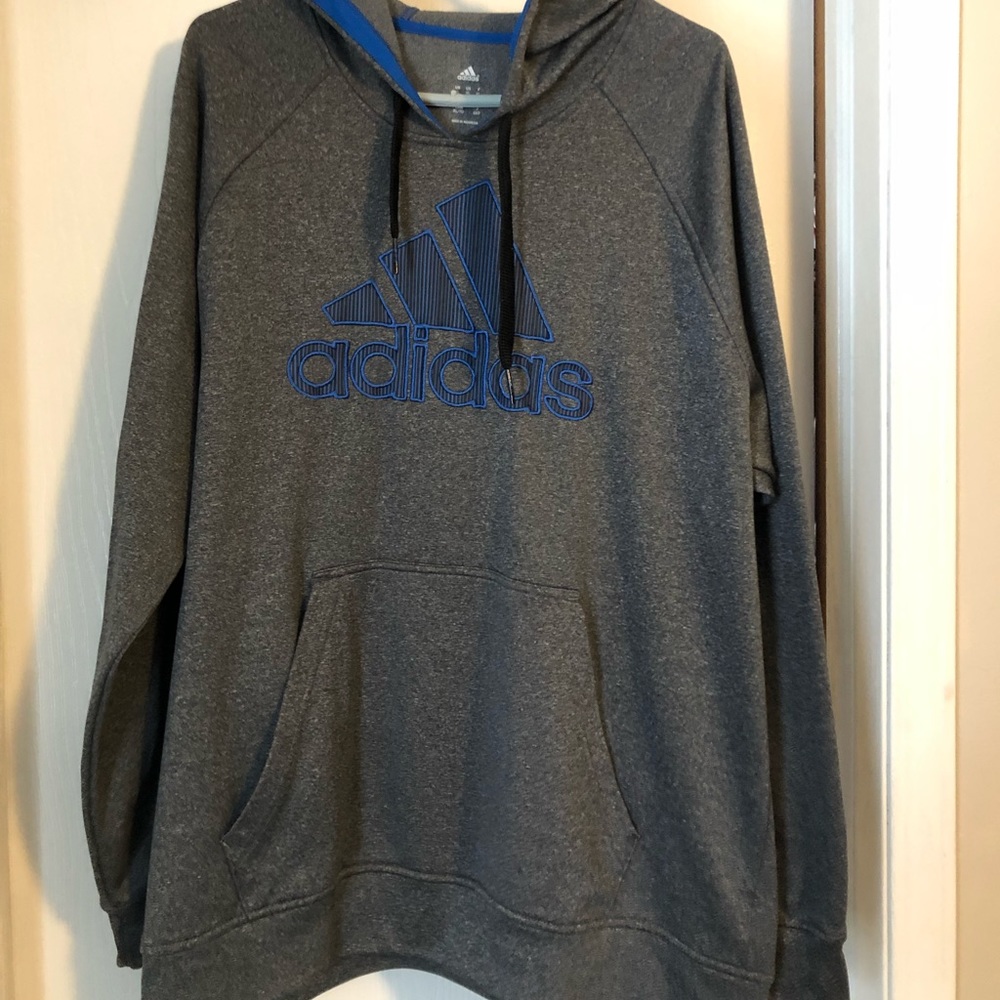 MENS Adidas grey and blue hooded sweatshirt. XL